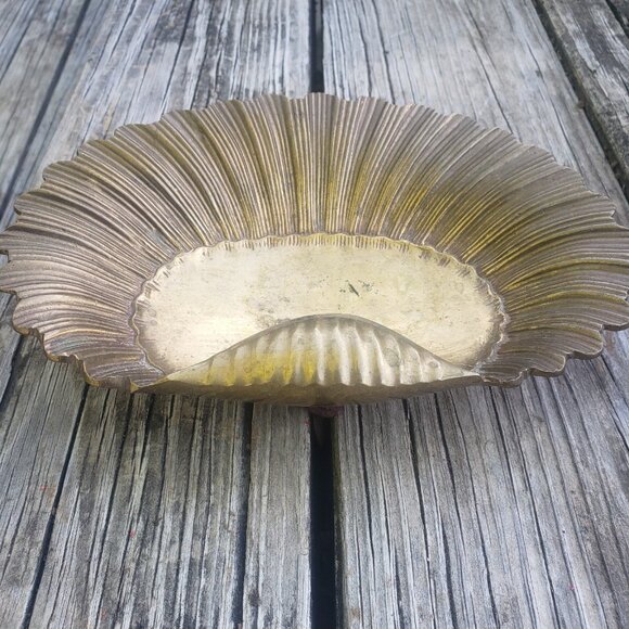Nautical Brass Sea Shell Shaped Footed Trinket Holder Soap Dish 8.5" Long India - Picture 7 of 9